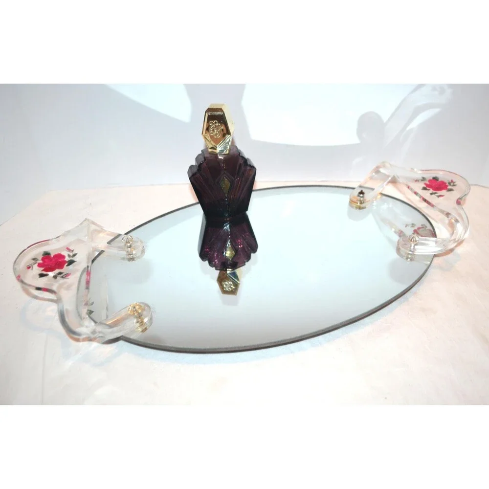 Vintage Glass Tray with Flowers Vanity Dresser
